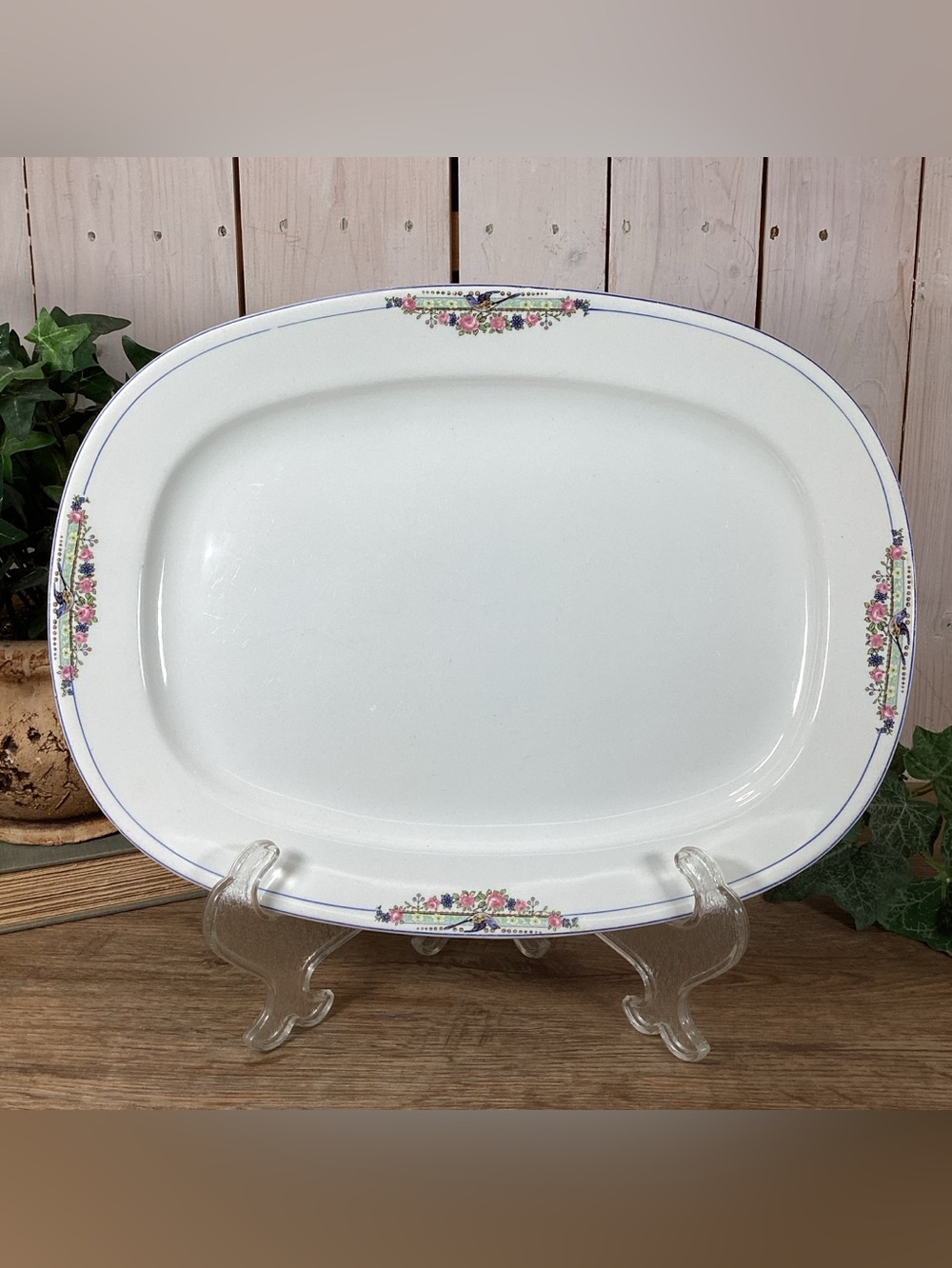 Antique Carrollton CLT73 Large 15 Inch Oval Serving Platter With Bluebirds